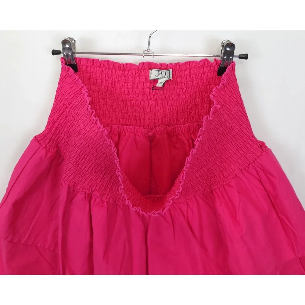 Short Layered Skirt Smocked Pleated Pull On Women XS Fuchsia Preppy Beachy‎
